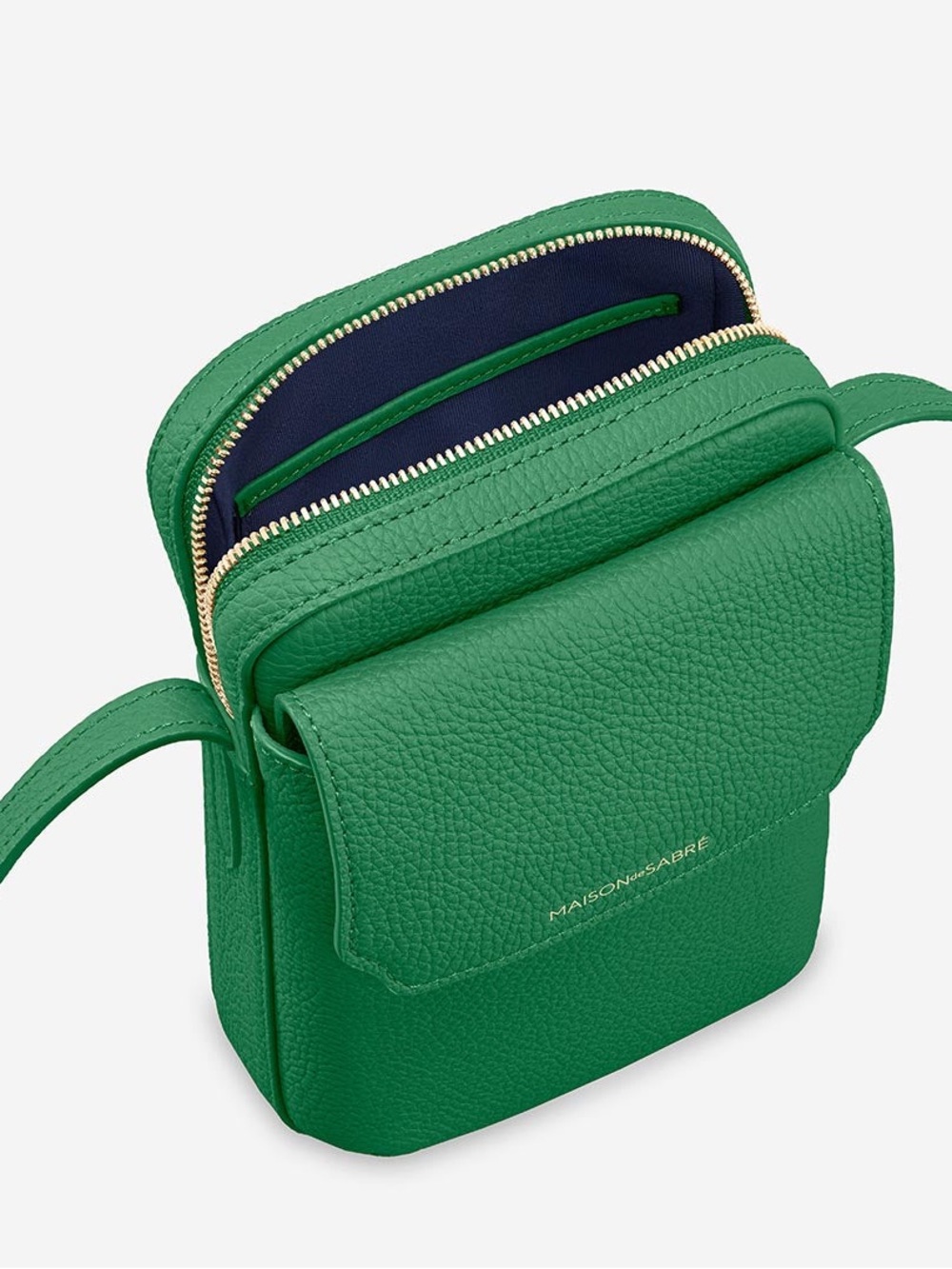 Madison de Sabre zipped phone pouch emerald green full grain leather bag purse